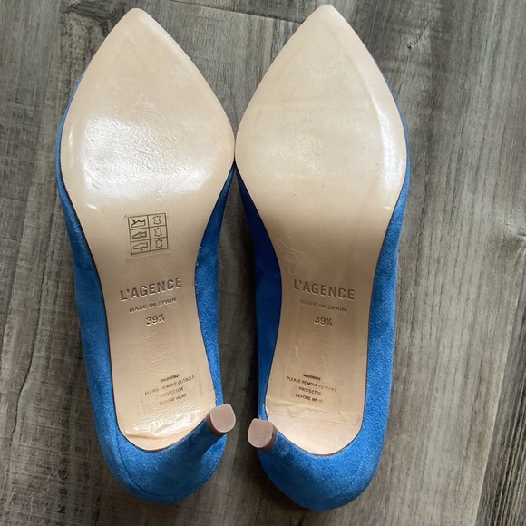 L'AGENCE Women's Size 39.5 Provence Blue Suede High Heeled Pumps Pointed - Picture 4 of 6